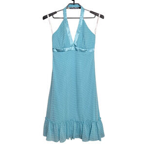 Davids Bridal Chiffon Polka Dot Dress Size 8 Blue Halter